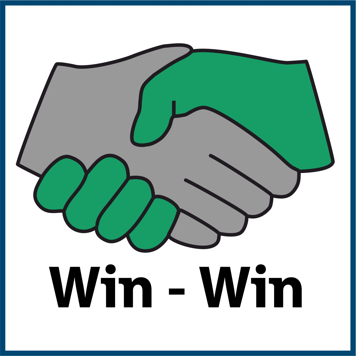 Piktogramm eines Händeschüttelns mit dem Text "Win - Win"