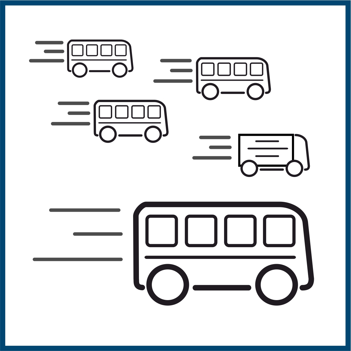Piktogramm mehrerer fahrender Busse