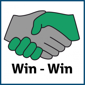 Piktogramm "Händeschütteln" mit dem Text "Win - Win"