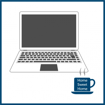 Piktogramm Laptop mit Kaffeetasse "Home Sweet Home"
