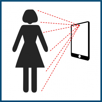 Piktogramm einer Frau, die von einer App gescannt wird