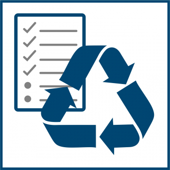 Pictograph "Recycling" symbol with checklist in the background