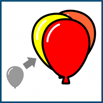 Piktogramm mit drei verschiedenfarbigen Luftballons