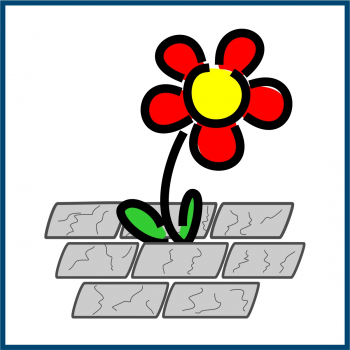 Piktogramm einer Blume, die zwischen Steinen wächst