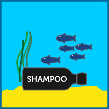 Piktogramm einer Shampooflasche auf dem Meeresgrund