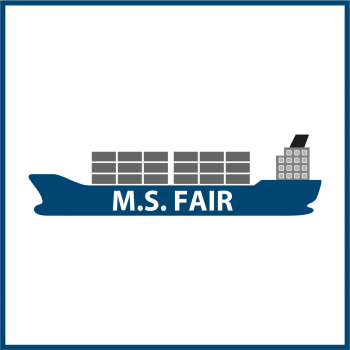Piktogramm Containerschiff mit dem Namen "M.S. Fair"